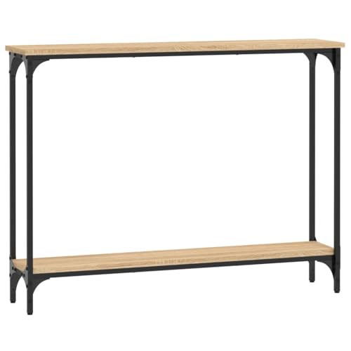 LISHEUK Moderner Konsolentisch mit Regalen, schmaler Flur-Beistelltisch zur Aufbewahrung im Eingangsbereich, Braun-Eichenoptik, 75 x 22,5 x 75 cm, Holzmöbel von LISHEUK