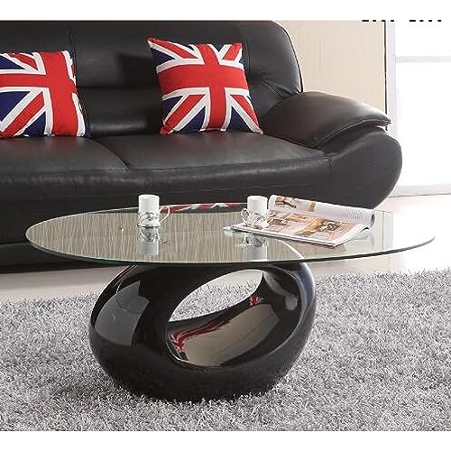 LISHEUK Moderner ovaler Couchtisch aus Glas mit Platte aus gehärtetem Glas und hochglänzendem, hohlem Ablagefach. Stilvoller Mitteltisch für Zuhause, Wohnzimmer, Schlafzimmer und von LISHEUK