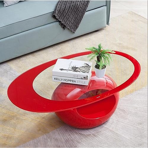LISHEUK Moderner ovaler Couchtisch aus Glas mit hochglänzendem, hohlem Ablageboden, Platte aus gehärtetem Glas, stilvoller Mitteltisch für Wohnzimmer, Schlafzimmer, Büro, leicht von LISHEUK