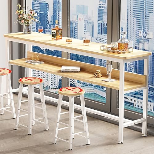 LISHEUK Moderner rechteckiger Stehtisch mit Fußstütze und verstellbaren Fußpolstern – Stehtisch mit Metallrahmen für kleine Küchen oder Wohnzimmer – Theke, Frühstücks-, ESS-, Kne von LISHEUK