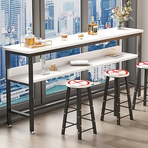 LISHEUK Moderner rechteckiger Stehtisch mit Fußstütze und verstellbaren Fußpolstern – Stehtisch mit Metallrahmen für kleine Küchen oder Wohnzimmer – Theke, Frühstücks-, ESS-, Kne von LISHEUK