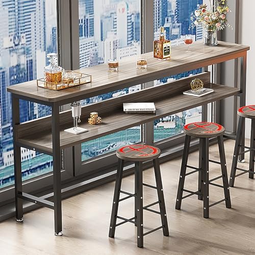 LISHEUK Moderner rechteckiger Stehtisch mit Fußstütze und verstellbaren Fußpolstern – Stehtisch mit Metallrahmen für kleine Küchen und Wohnzimmer – Theke, Frühstücks-, ESS-, Knei von LISHEUK