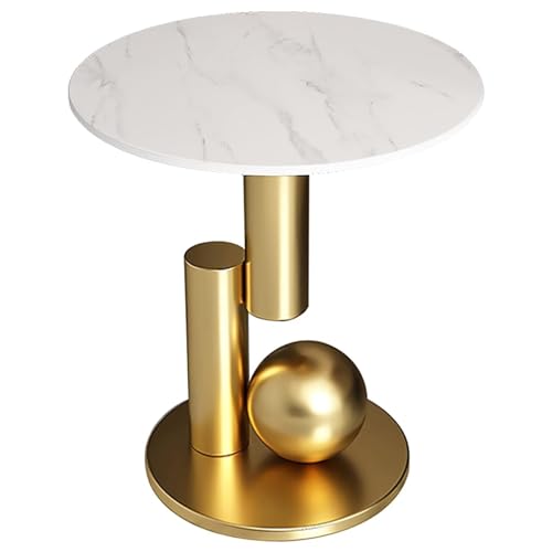 LISHEUK Moderner runder Couchtisch aus Marmor, Goldener Beistelltisch für kleine Räume, Wohnzimmer, Schlafzimmer, 20 Zoll, weißer Nachttisch mit Metallrahmen von LISHEUK