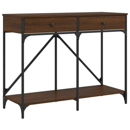 LISHEUK Moderner schmaler Konsolentisch mit Ablage für Wohnzimmer Flur, Braun, Eichenoptik, 75 x 30,5 x 75 cm von LISHEUK