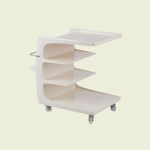 LISHEUK Moderner weißer Beistelltisch mit Armlehnen und doppelseitigem Stauraum. Kleiner beweglicher Couchtisch mit Rädern für kleine Räume von LISHEUK