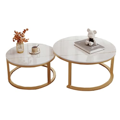 LISHEUK Nesting Table Couchtisch, 2er-Set, Stapelbarer Beistelltisch mit Metallrahmen, Abnehmbarer runder Beistelltisch mit Marmormusterplatte für das Wohnzimmer (Schwarz A 50cm LISHEUK Nesting Table Couchtisch, 2er-Set, Stapelbarer Beistelltisch mit Metallrahmen, Abnehmbarer runder Beistelltisch mit Marmormusterplatte für das Wohnzimmer (Schwarz A 50cm von LISHEUK