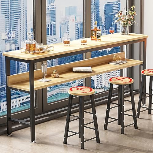 LISHEUK Rechteckiger Stehtisch mit Fußstütze und verstellbaren Fußpolstern – Stehtisch mit Metallrahmen für kleine Räume, Küche, Wohnzimmer – Theke, Frühstück, Esszimmer, Kneipe, von LISHEUK