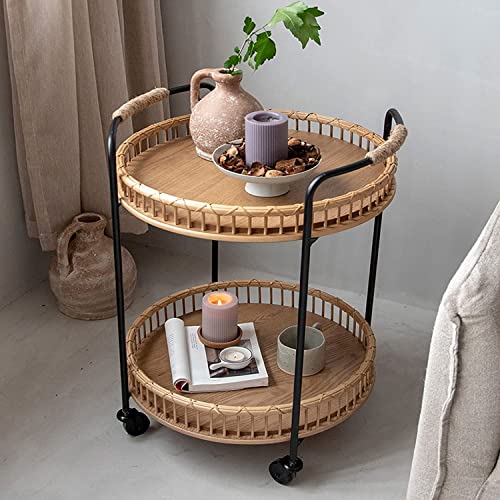LISHEUK Runder Couchtisch, beweglicher Rattan-Trolley-Couchtisch mit Ablagefläche, runde Akzent-Couchtische, Natur LISHEUK Runder Couchtisch, beweglicher Rattan-Trolley-Couchtisch mit Ablagefläche, runde Akzent-Couchtische, Natur von LISHEUK