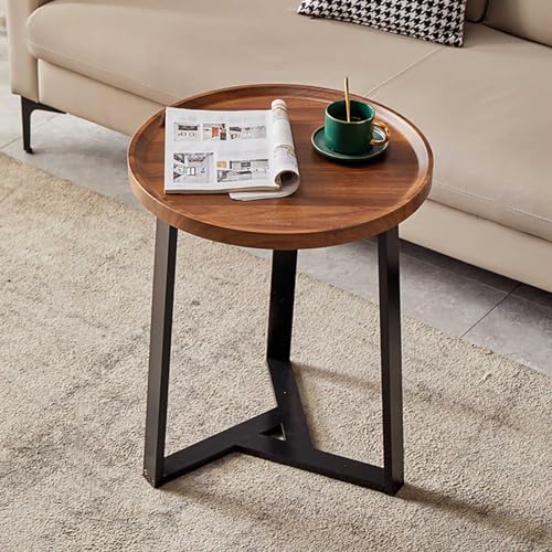 LISHEUK Rustikaler Beistelltisch aus Holz mit schmiedeeiserner Beinstrebe, einfache Montage für Wohnzimmer, Wohnheim, Home Office und Schlafzimmer (Farbe: A) von LISHEUK