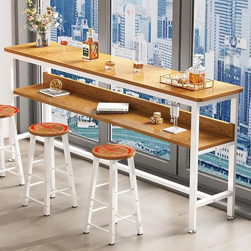 LISHEUK Rustikaler rechteckiger Stehtisch mit Fußstütze und verstellbaren Fußpolstern – Stehtisch mit Metallrahmen für kleine Küchen und Wohnzimmer – Theke, Frühstücks-, ESS-, Kn von LISHEUK