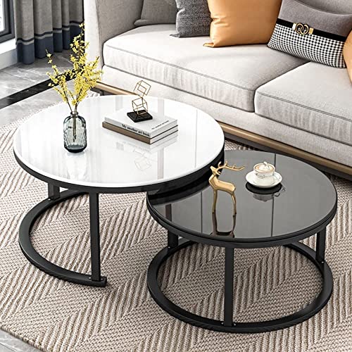 LISHEUK Satztisch-Couchtisch, 2er-Set, stapelbare Beistelltische, Glatte Tischplatte aus gehärtetem Glas, Metallrohrgestell, für Wohnzimmer, runde Sofatische aus Metall – 70 x 45 von LISHEUK