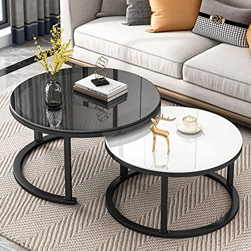 LISHEUK Satztisch-Couchtisch, 2er-Set, stapelbare Beistelltische, Glatte Tischplatte aus gehärtetem Glas für das Wohnzimmer, runde Sofatische aus Metall – 80 x 45 + 60 x 38 cm / LISHEUK Satztisch-Couchtisch, 2er-Set, stapelbare Beistelltische, Glatte Tischplatte aus gehärtetem Glas für das Wohnzimmer, runde Sofatische aus Metall – 80 x 45 + 60 x 38 cm / von LISHEUK
