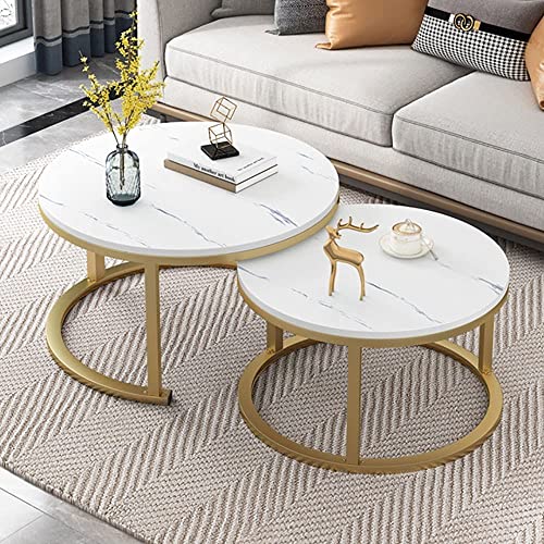 LISHEUK Satztisch-Couchtisch, 2er-Set, stapelbare Beistelltische, Glatte Tischplatte aus gehärtetem Glas für das Wohnzimmer, runde Sofatische aus Metall – 80 x 45 + 60 x 38 cm / LISHEUK Satztisch-Couchtisch, 2er-Set, stapelbare Beistelltische, Glatte Tischplatte aus gehärtetem Glas für das Wohnzimmer, runde Sofatische aus Metall – 80 x 45 + 60 x 38 cm / von LISHEUK