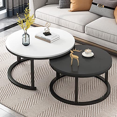 LISHEUK Satztisch-Couchtisch, 2er-Set, stapelbare Beistelltische, Glatte Tischplatte aus gehärtetem Glas für das Wohnzimmer, runde Sofatische aus Metall – 80 x 45 + 60 x 38 cm / von LISHEUK