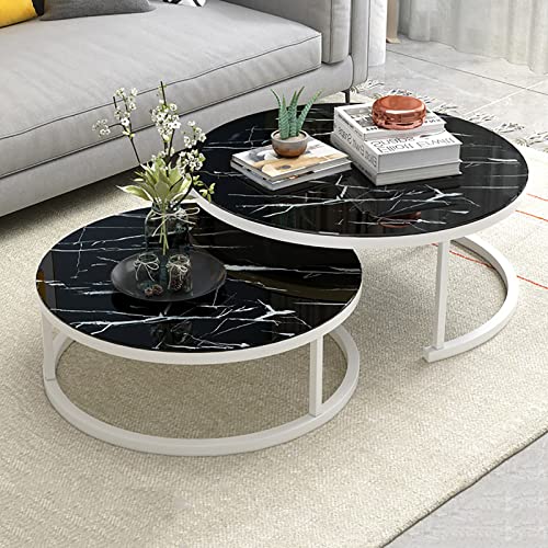 LISHEUK Satztisch-Couchtisch, runde Couchtische, 2er-Set Satztisch mit offenem Ablagefach für Moderne Wohnzimmermöbel im minimalistischen Stil, platzsparend von LISHEUK