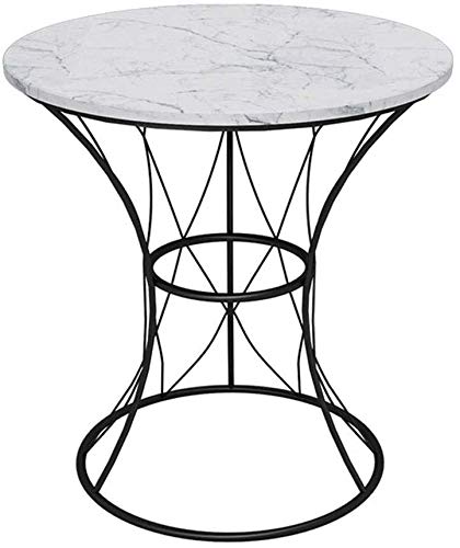 LISHEUK Satztische, weißer Couchtisch, Beistelltisch, Laptoptisch, rund, für Wohnzimmer, Sofa, Kaffee, Marmorplatte, schwarzer Metallrahmen, Schmiedeeisen, Schlafzimmer, Nachttis von LISHEUK