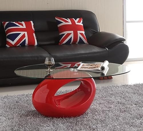 Moderner ovaler Couchtisch aus Glas mit hochglänzendem, hohlem Ablageboden, stilvoller und leicht zu reinigender Mitteltisch für Zuhause, Wohnzimmer, Schlafzimmer, Büro von LISHEUK