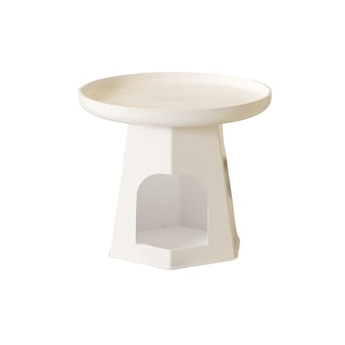 Runder Couchtisch mit Stauraum und Katzenhaus, Kleiner Beistelltisch für Schlafzimmer und Wohnzimmer, doppellagig, süßes und kreatives Design (weiß) von LISHEUK