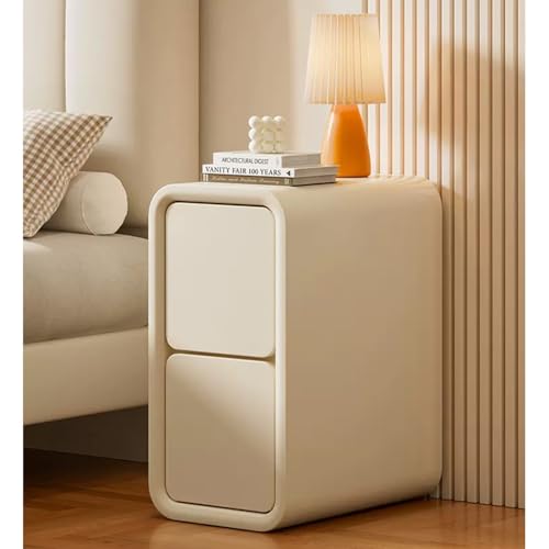 Schmale Nachttische, Nachttisch mit 2 Schubladen, Nachttische mit Massivholzrahmen und großem Stauraum, Beistelltisch, Beistelltisch, für Schlafzimmer (Farbe: Off-White, von LISHEUK