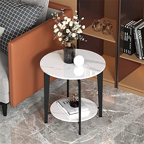 Sofa-Beistelltisch aus Schiefer, runder Kleiner Beistelltisch, 2-stufiger Couchtisch aus Metall mit Stauraum, Leichter Luxus-Nachttisch für Schlafzimmer, Ecktisch, Snackt von LISHEUK