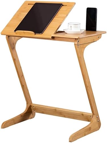 Verstellbarer Beistelltisch mit 5 Gangpositionen, Laptop-Computer-Ständertisch, 60 (L) × 35 (B) × 65 (H) cm, Beistelltisch für Bett, Sofa, Stillen, Lesen, Essen, Bambus-S von LISHEUK
