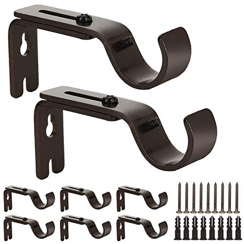 LISHINE 8 Stück braune Gardinenstangenhalterungen für 2,5 cm Stangen, verstellbare Gardinenstangenhalter, robuste Vorhang-Hardware-Halterungen, einzelne Stangen-Halterung für Wand von LISHINE