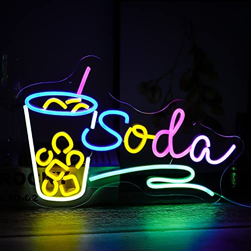 Soda Neonschild LED Neonlicht Dimmbar Cocktails Neonschild für Wanddekoration 42 x 20 cm Bar Business Schild Küche Wandkunst Dekoration Mann Höhle Bier Bar Club Geburtstag Party Dekor von LISIGNVE