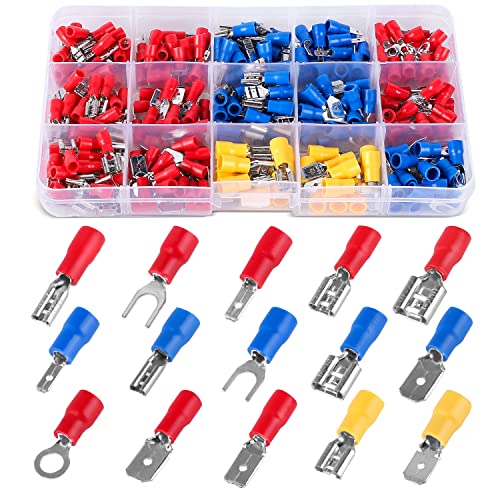 320 stück Kabelschuhe Set, Crimp Terminal Flachstecker Flachsteckhülsen und Gabelkabelschuhe Steckverbinder Isolierte Kabelschuhe Crimpverbinder Terminals Stoßverbinder Quetschverbinder Set… von LISOPO