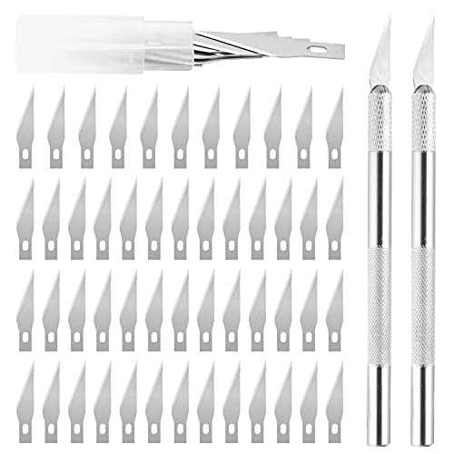LISOPO Bastelmesser Cuttermesser Skalpell Set Precision Carving Craft Messer Set Schnitzmesser mit 2stk Griffen und 52stk Ersatzklingen für DIY Cutting Gravur und Herstellung von Kunstwerken von LISOPO