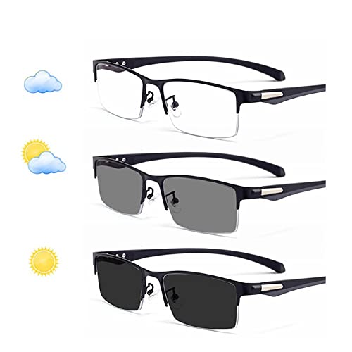 LISSY Progressive Multifokal Lesebrille Herren Photochromer Sonnenbrille Unisex Selbsttönende Brillen Halber Rahmen Computerbrille Anti UV Sonnen-Leser, 1,0 Bis +3,0 (Size : +1.5) von LISSY