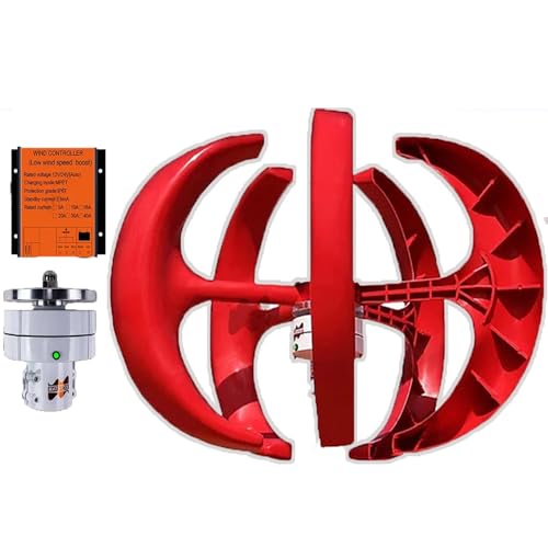 100–500 W Windturbinen-Set Mit Controller, Vertikaler 5-Blatt-Windturbinengenerator (12/24 V) – 2 M/S Windgeschwindigkeitsstart, Für Wohnmobil, Bauernhof, Yacht,Red-100W24V von LISTaRSw