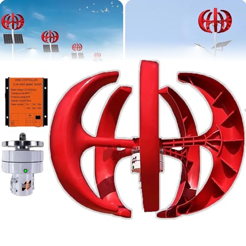 100–500 W Windturbinen-Set Mit Controller, Vertikaler 5-Blatt-Windturbinengenerator (12/24 V) – 2 M/S Windgeschwindigkeitsstart, Für Wohnmobil, Bauernhof, Yacht,Red-300W12V von LISTaRSw