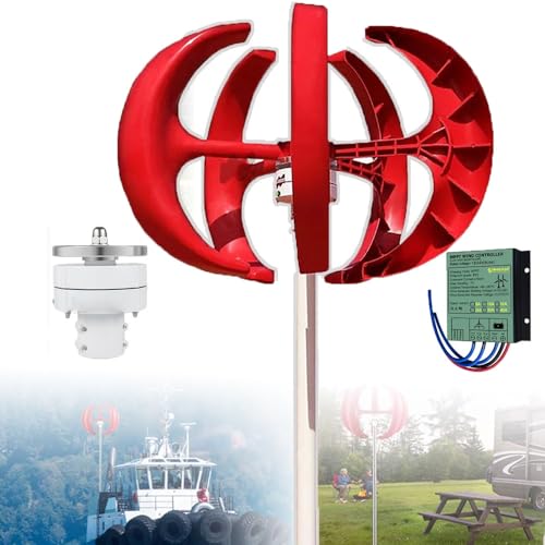 5-Blatt-Windturbinen-Kit (100–500 W) + Controller, 12 V/24 V Vertikaler Windturbinengenerator – 2 M/S Windgeschwindigkeitsstart, Kleiner Generator, Für Wohnmobil, Yacht,Red-100W12V von LISTaRSw