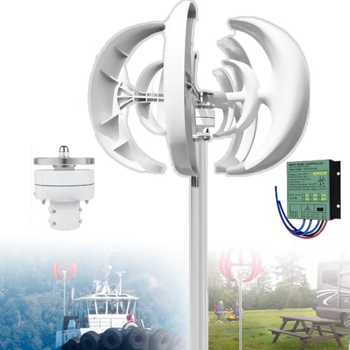 5-Blatt-Windturbinen-Kit (100–500 W) + Controller, 12 V/24 V Vertikaler Windturbinengenerator – 2 M/S Windgeschwindigkeitsstart, Kleiner Generator, Für Wohnmobil, Yacht,White-300W24V von LISTaRSw