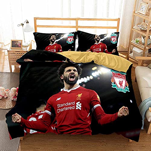 LISaINmAy 3-teiliges Bettwäsche-Set, Bettbezug Und Kissenbezüge, Fußballverein, Weicher Bettbezug Mit Reißverschluss (Doppelt(200x200cm),Mohammed Salah) von LISaINmAy