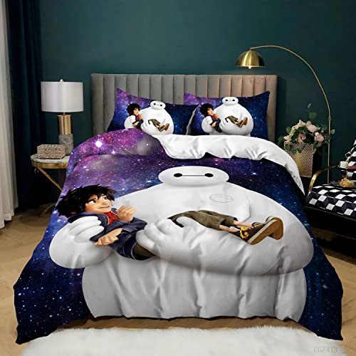 LISaINmAy 3-teiliges Bettwäsche-Set Bettbezug Und Kissenbezüge Baymax-Roboter, Weiche Bettdecke Mit Reißverschluss (Einzel (135x200cm),BM 01) von LISaINmAy