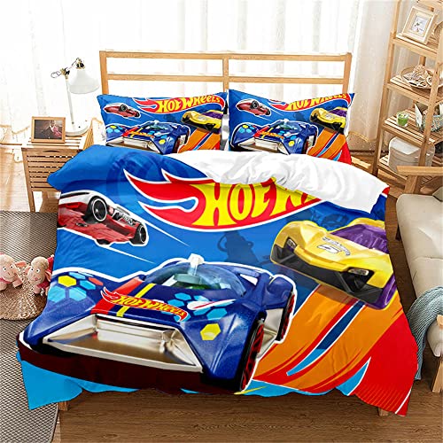 LISaINmAy Hot Wheels Bettwäsche-Set Für Doppelbetten, 3-teilig, Mit Kissenbezügen, Ultraweich, Antiallergisch, Bügelfrei (Einzel (135x200cm),HW02) von LISaINmAy