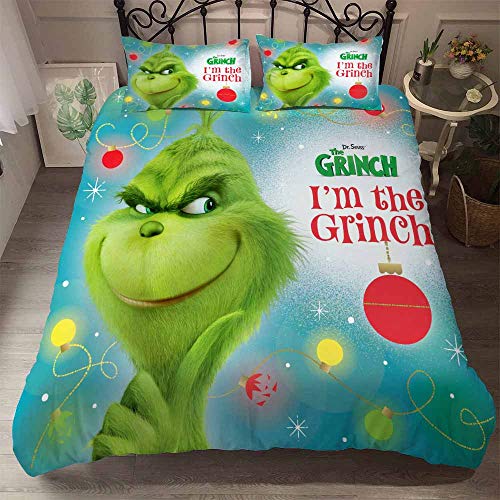 LISaINmAy The Grinch Rotierendes Bettbezug- Und Kissenbezug-Bettwäsche-Set Für Kinder (Einzel (135x200cm),Grün 01) von LISaINmAy