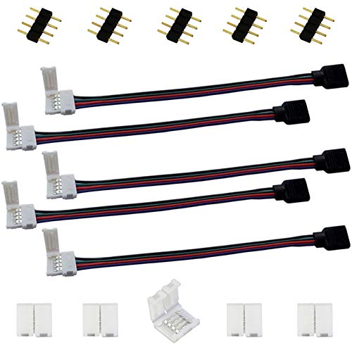 RGB 5050 LED Schnellverbinder 4 polig Verbindungskabel Anschlusskabel LED Stripe Verbinder Verlängerung Adapter Eckverbinder für 10mm Breit RGB 5050 LED Streifen zu LED Strip oder LED Controller-17cm von LITAELEK