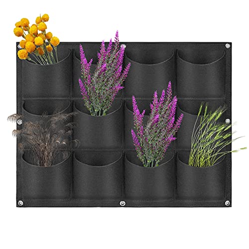 LITLANDSTAR Pflanzbeutel zum Aufhängen, 12 Taschen, 60 cm × 0,8 m, zum Aufhängen, vertikaler Garten, Wand-Pflanzgefäß, Blumenpflanzbehälter, Wandmontage, Begrünung, Pflanztasche für den Innen- und von LITLANDSTAR