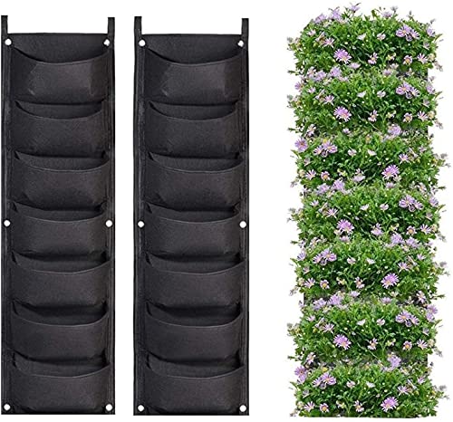 LITLANDSTAR Hängende Pflanzgefäßtaschen, 2er Pack 7 Taschen Hängende vertikale Wand Pflanzgefäße Pflanzen Zuchttaschen Outdoor Indoor Gardening Vertikale Begrünung Blumenbehälter (Schwarz) von LITLANDSTAR