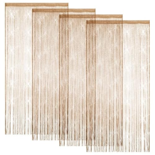 LITLANDSTAR 4 Stück Fadenvorhang Türvorhang, Glitzer Türvorhang Fensterdekoration Raumteiler Dekoration Perlenvorhang für Hochzeit Party Dekoration, 100 x 200cm (Champagne) von LITLANDSTAR