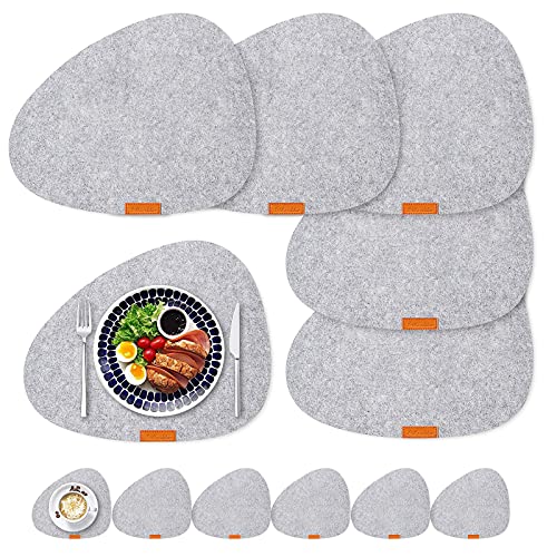 LITLANDSTAR Filz Tischsets Untersetzer 12er Set, hitzebeständige rutschfeste Tischsets für Zuhause und Restaurant Waschbare Tischsets Set mit 6 Tischsets, 6 Untersetzer(Hellgrau) von LITLANDSTAR