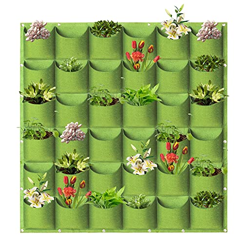 LITLANDSTAR Hängende Pflanzbeutel, 36 Taschen Pflanzbeutel Hängende vertikale Gartenwand Pflanzer Pflanzbeutel Blumenbepflanzungsbehälter Wandbepflanzungsbeutel für Garten Gartendekoration, Grün von LITLANDSTAR