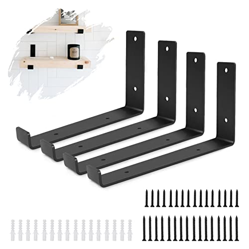 Schwarze Regalhalterung, 4 Stück Heavy Duty Regalhalterungen Industrielle Regalhalterung L-Form Rechtwinklige Eckhalterung für Wandregal mit passender Schraube und Ankern (4 x 5 Zoll) von LITLANDSTAR