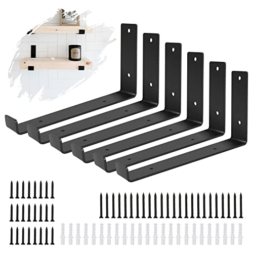 Schwarze Regalhalterung, 6 Stück Heavy Duty Regalhalterungen Industrielle Regalhalterung L-Form Rechtwinklige Eckhalterung für Wandregal mit passender Schraube und Ankern (5.5 x 9 Zoll) von LITLANDSTAR