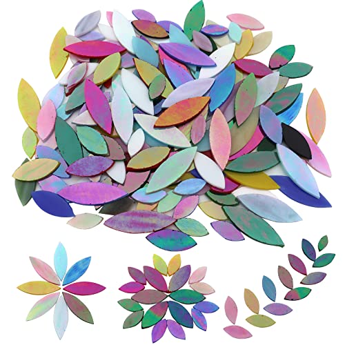 LITMIND 120 Stück 3 Größen gemischte Blütenblätter schillernde Buntglas-Mosaikfliesen zum Basteln, vorgeschnittene, große Buntglasblätter-Set, farbige Blumen, Glasmosaikherstellung, Zubehör von LITMIND