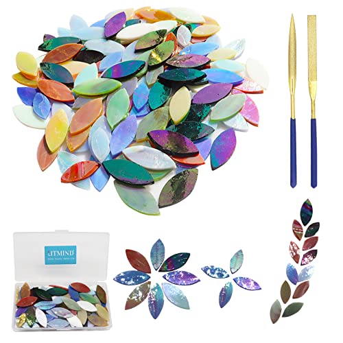 LITMIND 120 Stück Blatt schillernde Glas Mosaik Fliesen zum Basteln, vorgeschnittene Regenbogen Buntglas Blütenblätter Kit, Mosaik Herstellung Zubehör, Buntglas Basteln Blumen Blätter von LITMIND