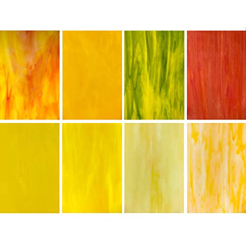 LITMIND 8 Blatt gelbe Buntglas-Mosaikfliesen zum Basteln, 10,2 x 15,2 cm Kathedralglas-Kunstglas-Set, gemischte Farben und Muster (Gelbtöne) von LITMIND
