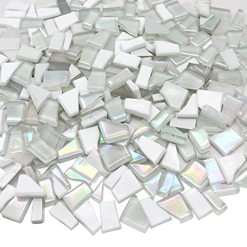 LITMIND White Series Unregelmäßige Glasmosaikfliesen für Kunsthandwerk 266 ml Vorteilspackung Mosaikherstellung Zubehör, Mosaik-Sets für Erwachsene von LITMIND